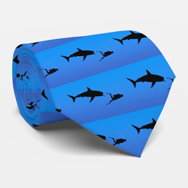 Shark and SCUBA Tie (Rolled)