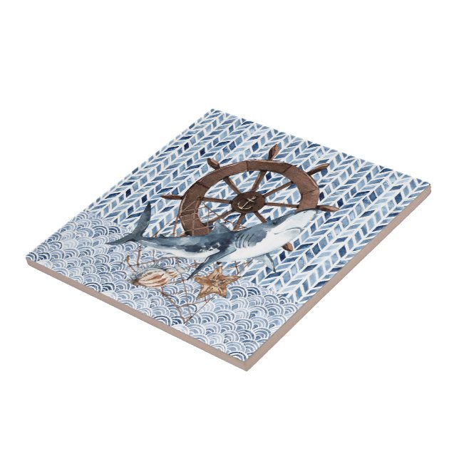Shark and ship's steering wheel tile (Side)