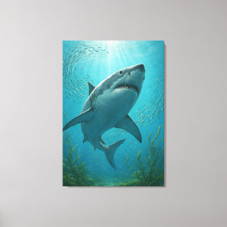 Shark and Small Fish Underwater Scene Canvas Print