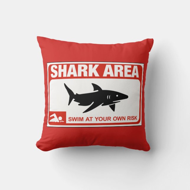 Shark Area, Sign, New York, US Throw Pillow (Front)