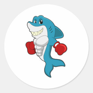 Shark as Boxer with Boxing gloves Classic Round Sticker