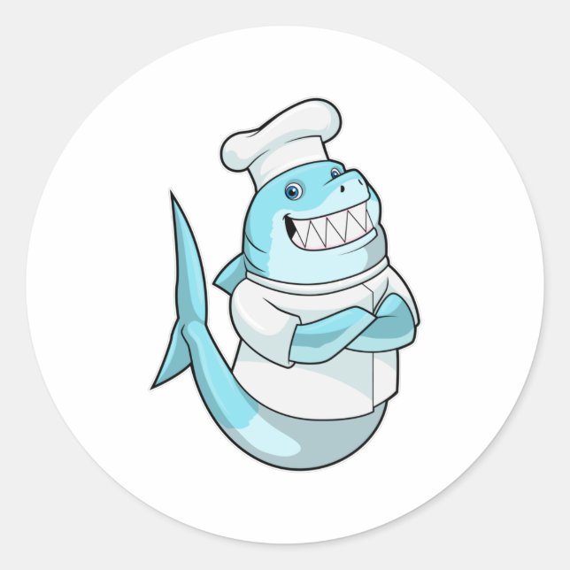 Shark as Chef with Cooking apron Classic Round Sticker (Front)