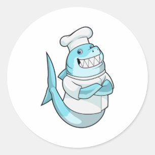 Shark as Chef with Cooking apron Classic Round Sticker