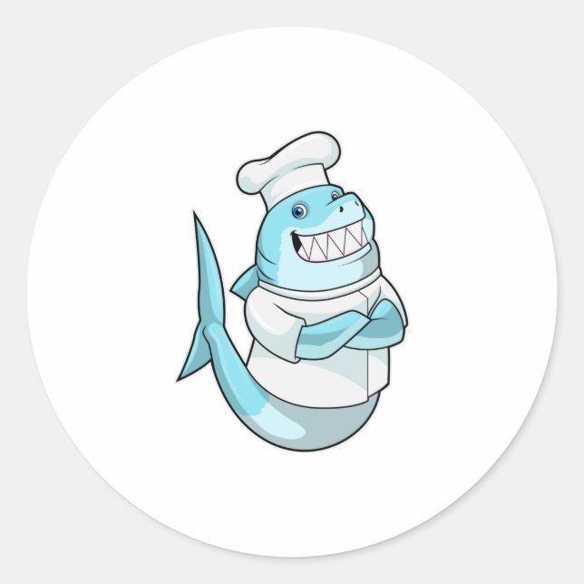 Shark as Chef with Cooking apron Classic Round Sticker (Front)