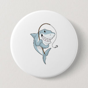 Shark as Fisher with Fishing rod 3 Inch Round Button