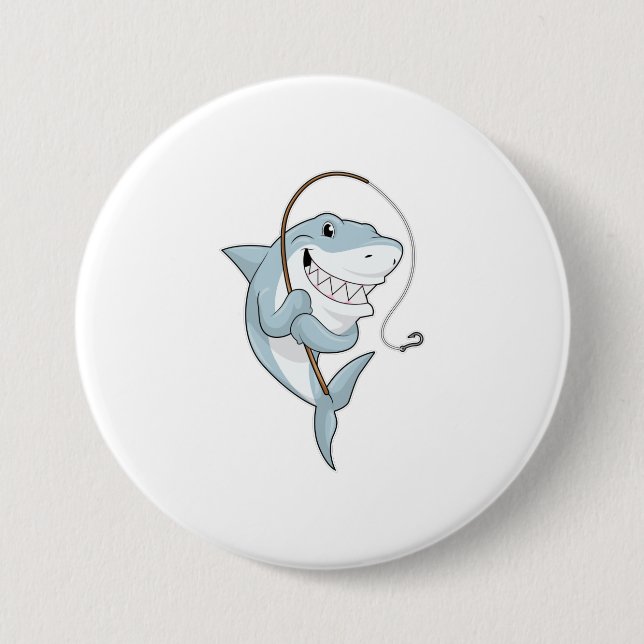 Shark as Fisher with Fishing rod 3 Inch Round Button (Front)
