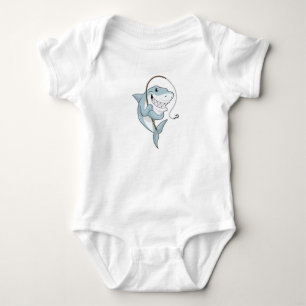 Shark as Fisher with Fishing rod Baby Bodysuit