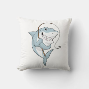 Shark as Fisher with Fishing rod Throw Pillow