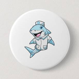 Shark as Nurse with Coat 3 Inch Round Button