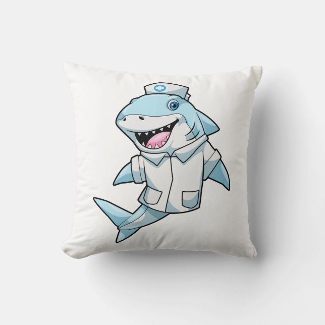 Shark as Nurse with Coat Throw Pillow (Front)