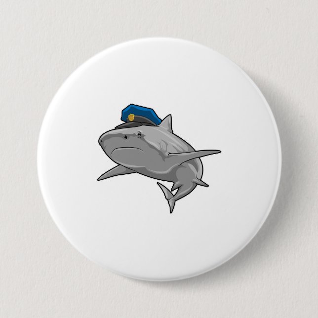 Shark as Police officer Police 3 Inch Round Button (Front)