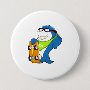 Shark as Skater with Skateboard 3 Inch Round Button