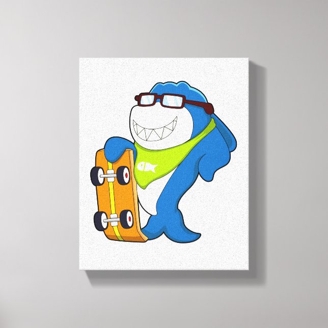 Shark as Skater with Skateboard Canvas Print (Front)