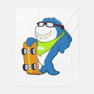 Shark as Skater with Skateboard Fleece Blanket