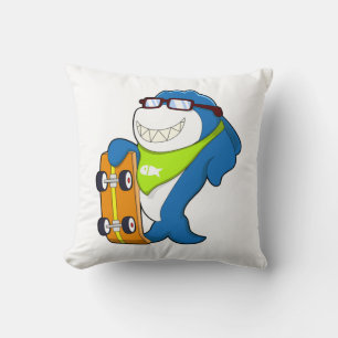 Shark as Skater with Skateboard Throw Pillow