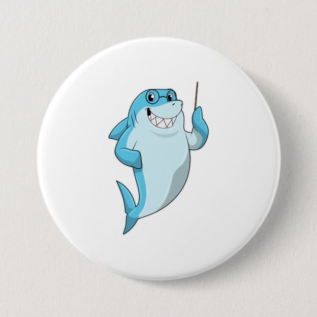 Shark as Teacher with Pointer 3 Inch Round Button (Front)