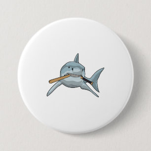 Shark at Baseball with Baseball bat 3 Inch Round Button