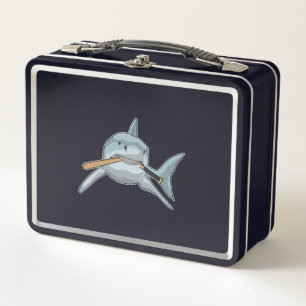 Shark at Baseball with Baseball bat Metal Lunch Box