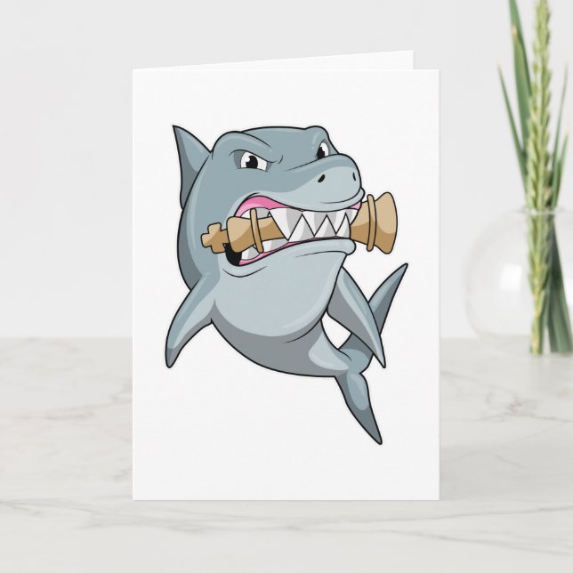 Shark at Chess with Chess piece King Card (Front)