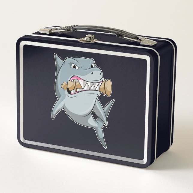 Shark at Chess with Chess piece King Metal Lunch Box (Front)