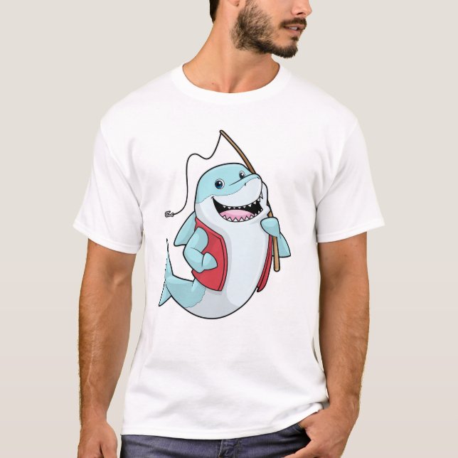 Shark at Fishing with Fishing rod T-Shirt (Front)