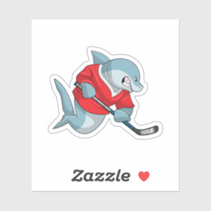 Shark at Ice hockey with Ice hockey stick