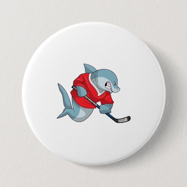 Shark at Ice hockey with Ice hockey stick 3 Inch Round Button (Front)