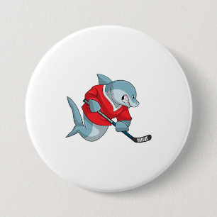 Shark at Ice hockey with Ice hockey stick 3 Inch Round Button