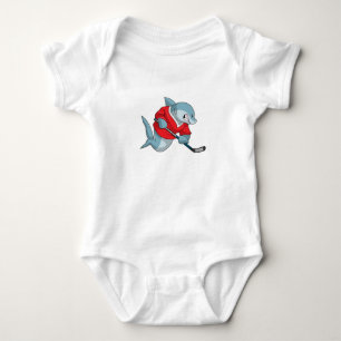 Shark at Ice hockey with Ice hockey stick Baby Bodysuit