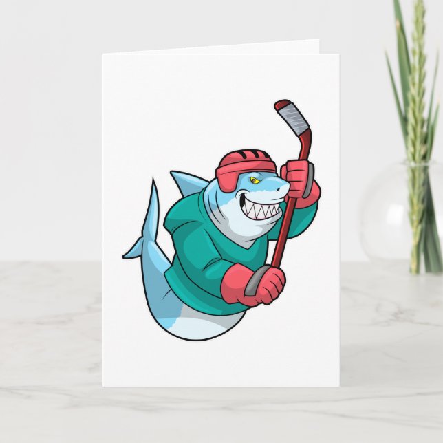 Shark at Ice hockey with Ice hockey stick & Helmet Card (Front)
