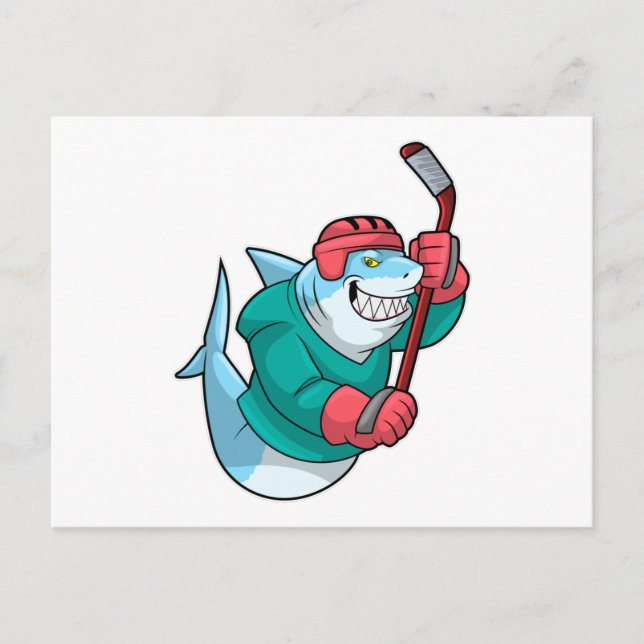 Shark at Ice hockey with Ice hockey stick & Helmet Postcard (Front)
