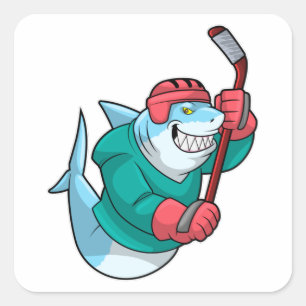 Shark at Ice hockey with Ice hockey stick & Helmet Square Sticker