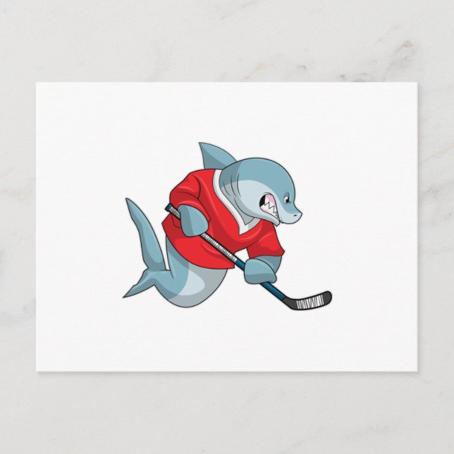 Shark at Ice hockey with Ice hockey stick Postcard (Front)