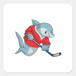 Shark at Ice hockey with Ice hockey stick Square Sticker