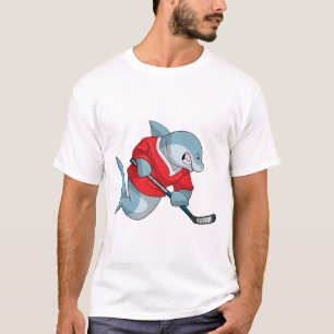 Shark at Ice hockey with Ice hockey stick T-Shirt