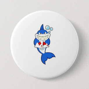 Shark at Poker with Poker cards 3 Inch Round Button