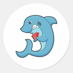 Shark at Poker with Poker cards Classic Round Sticker