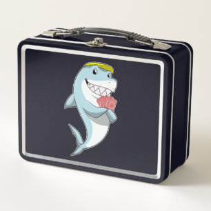 Shark at Poker with Poker cards Metal Lunch Box