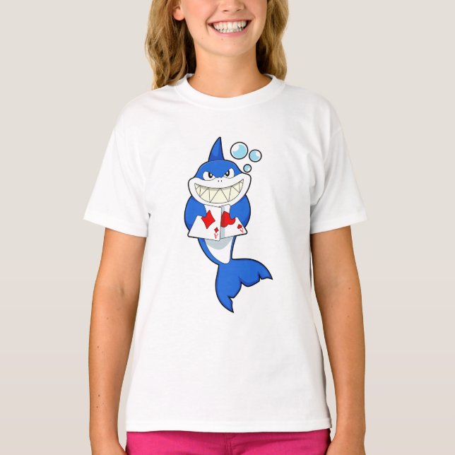 Shark at Poker with Poker cards T-Shirt (Front)