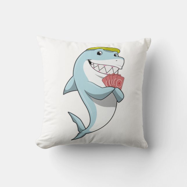 Shark at Poker with Poker cards Throw Pillow (Front)