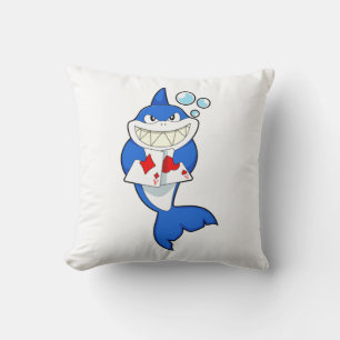 Shark at Poker with Poker cards Throw Pillow