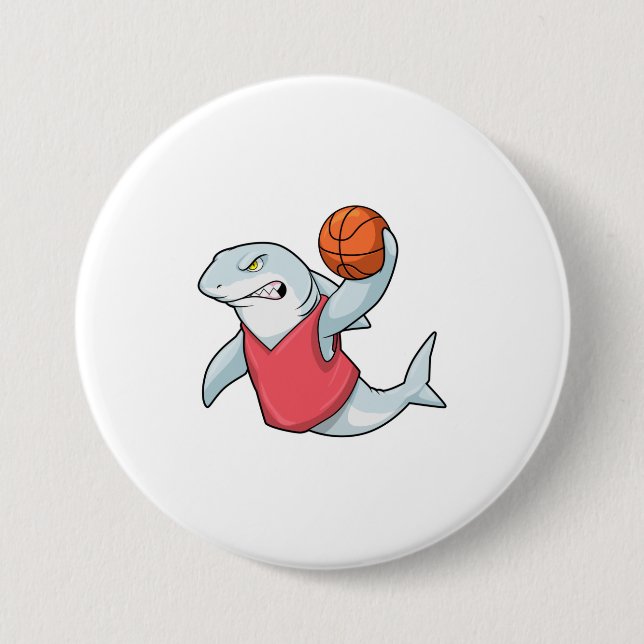 Shark at Sports with Basketball 3 Inch Round Button (Front)