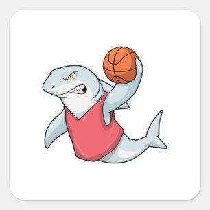 Shark at Sports with Basketball Square Sticker