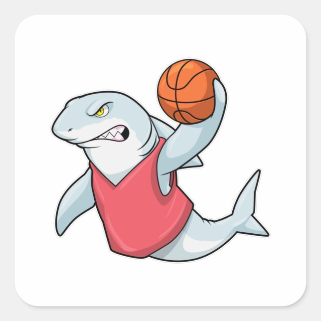 Shark at Sports with Basketball Square Sticker (Front)