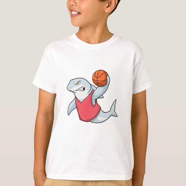 Shark at Sports with Basketball T-Shirt (Front)