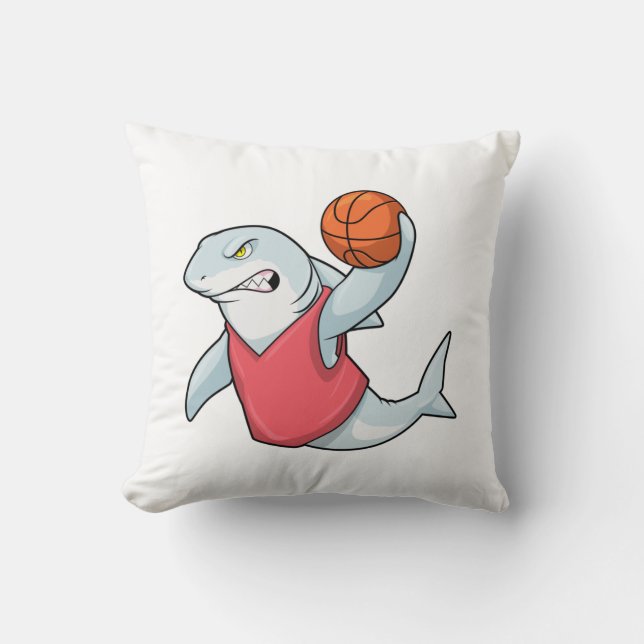 Shark at Sports with Basketball Throw Pillow (Front)