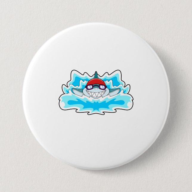 Shark at Swimming with Swimming goggles 3 Inch Round Button (Front)