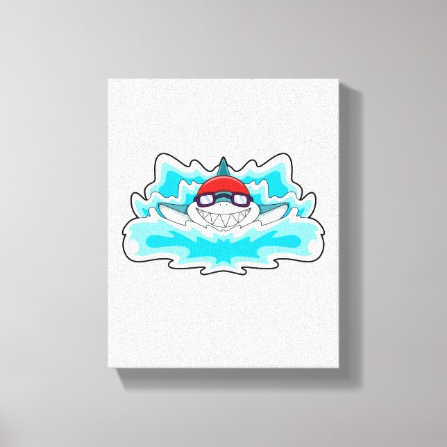 Shark at Swimming with Swimming goggles Canvas Print (Front)