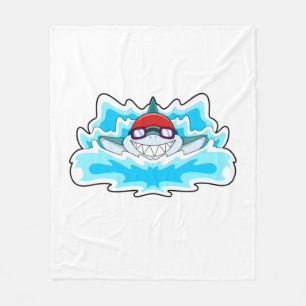 Shark at Swimming with Swimming goggles Fleece Blanket