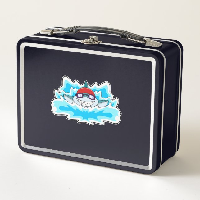 Shark at Swimming with Swimming goggles Metal Lunch Box (Front)